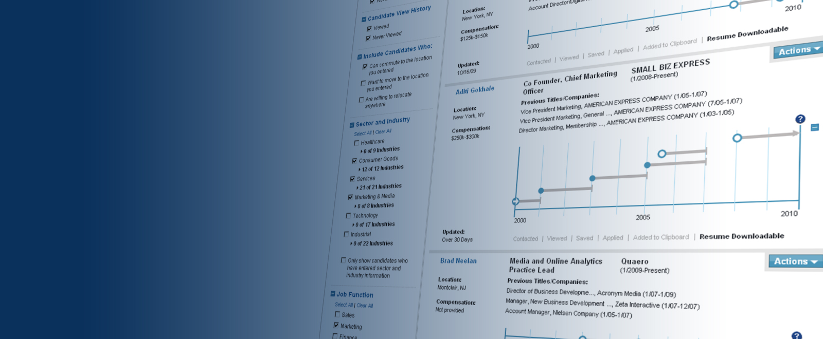Search screen listing job seekers
